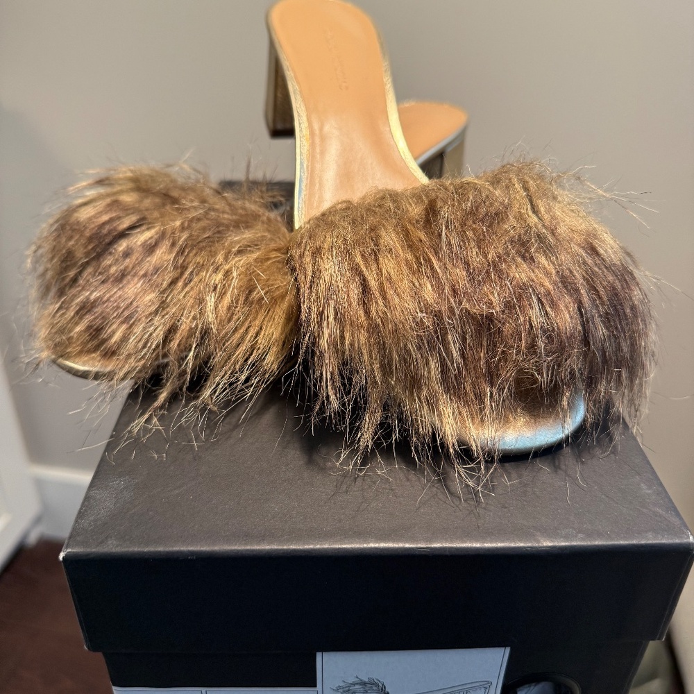 Banana Republic Faux Fur Mid-Heel Slide Size 8.5 - Picture 2 of 6